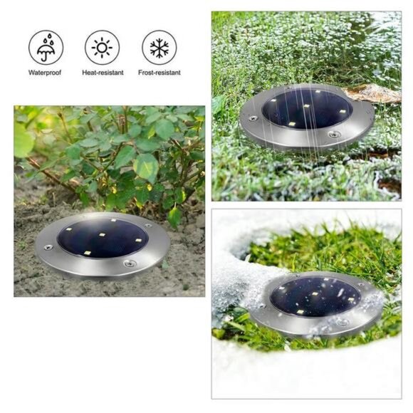Solar Powered Stainless Steel LED Landscape Disc Lights, 12 Lumens 4 Count - Picture 6 of 6